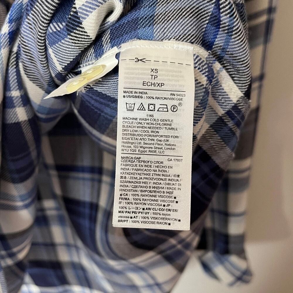 Gap Maternity Womens 1/2 Button Pullover Shirt XS Blue Plaid Lightweight Flannel - Picture 8 of 9